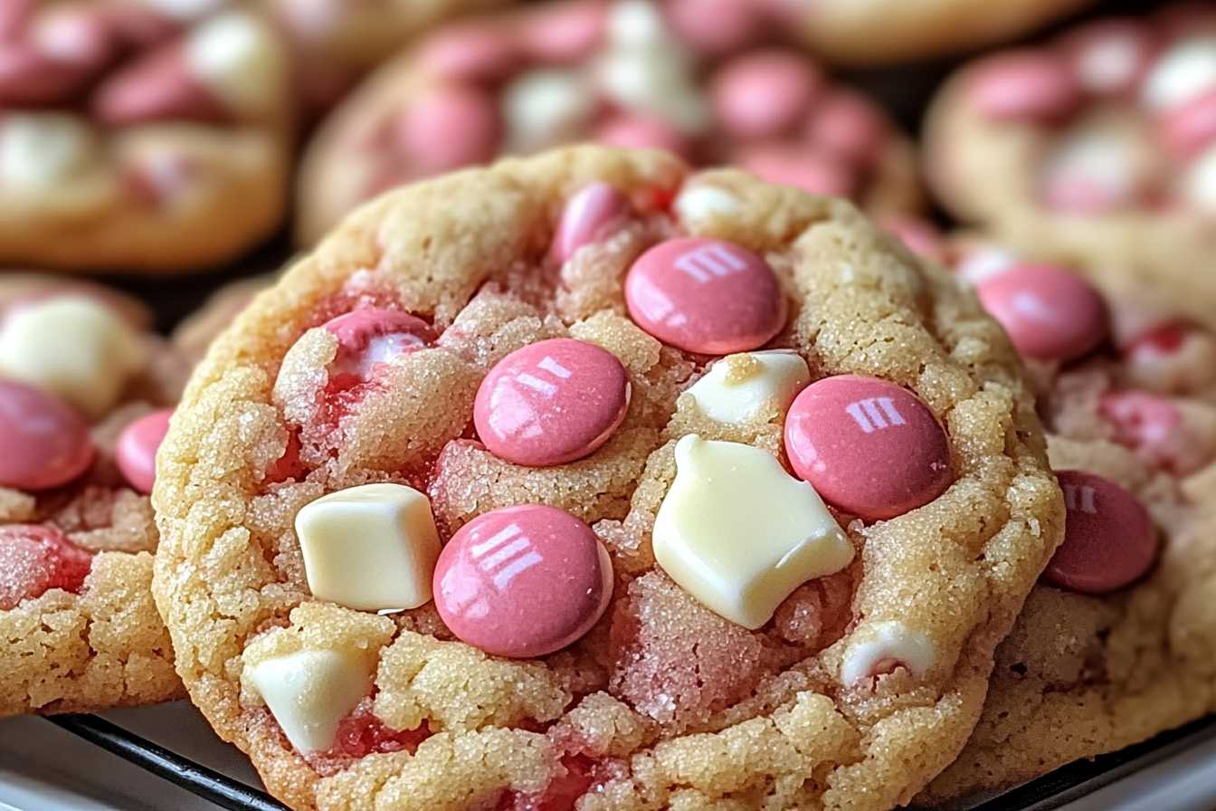 Mixing the dough for Strawberry White Chocolate Cake Mix Cookies in a large bowl.