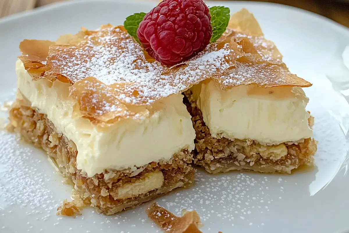 Greek Desserts Galaktoboureko – Traditional Greek custard pie with golden phyllo layers soaked in lemon syrup