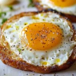 Two over hard eggs cooked in a nonstick skillet, with firm yolks and golden edges, served hot and seasoned with salt and pepper.