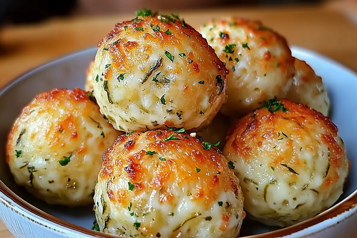 Close-up of creamy dill pickle cheese balls rolled in shredded cheese, served on a platter with crackers and sliced vegetables
