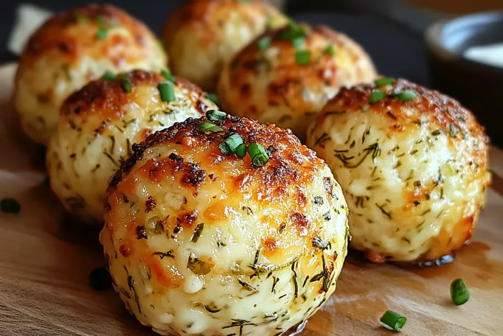 Dill pickle cheese balls served on a white plate with crackers and fresh dill garnish, perfect for a party appetizer or savory snack