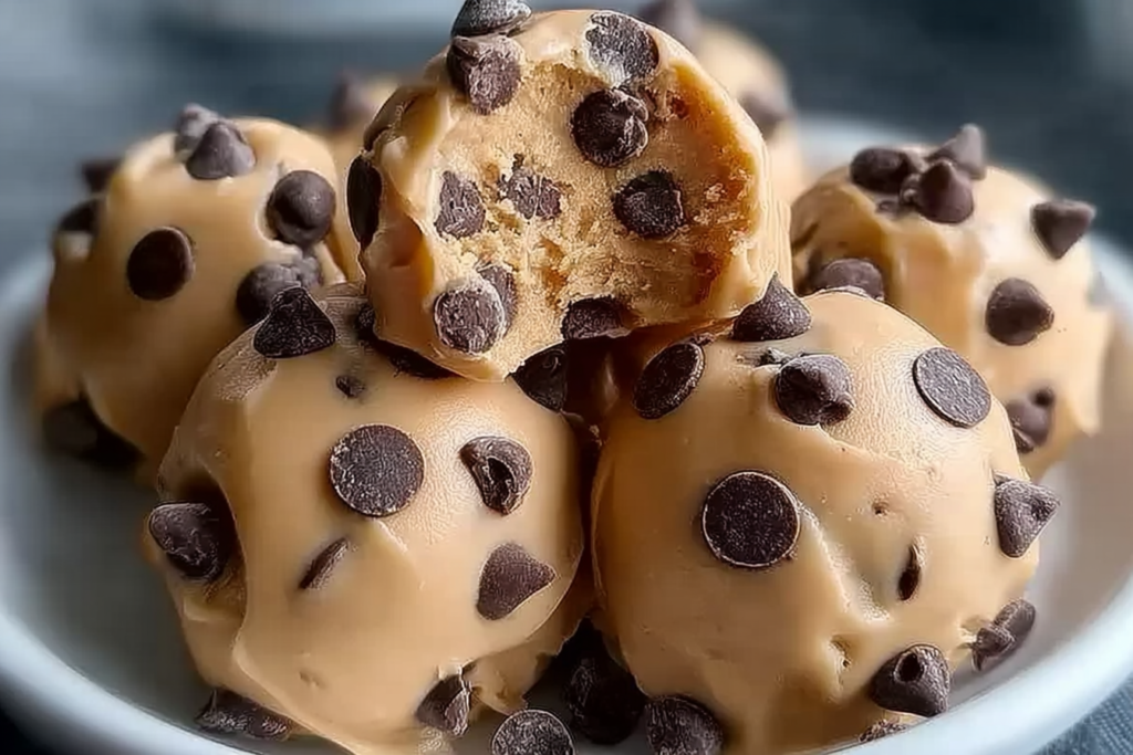 Easy Frozen Greek Yogurt Peanut Butter Bites with Chocolate Chips straight from the freezer