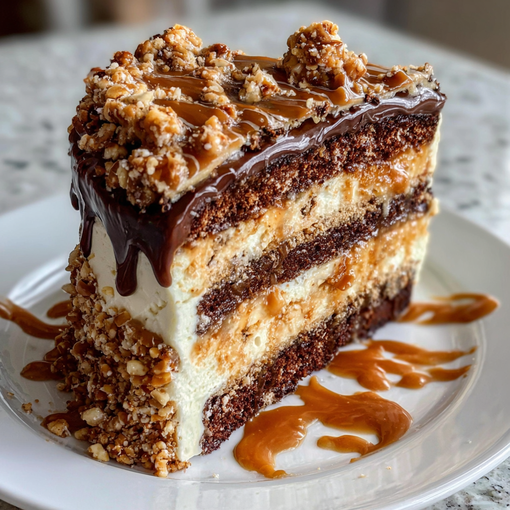 soft Toffee Crunch Cake with golden toffee crumble
