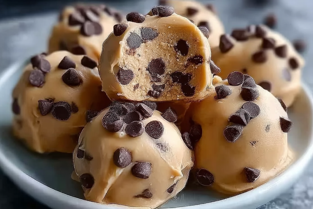 Frozen Greek Yogurt Peanut Butter Bites with Chocolate Chips on a parchment-lined tray