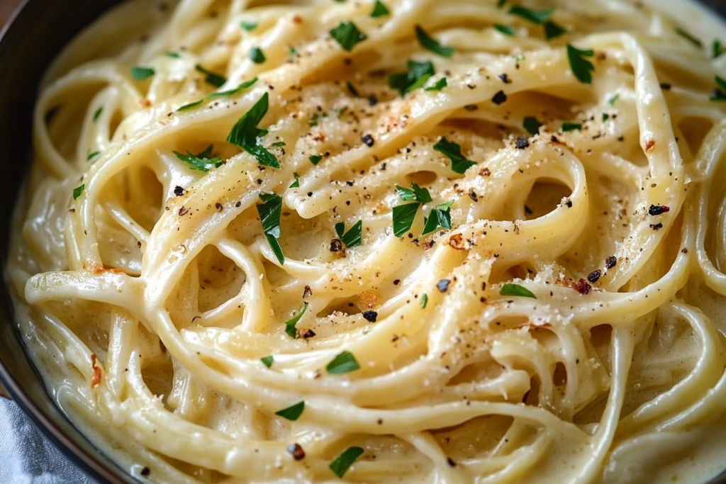 Quick creamy garlic pasta dinner made in one pan
