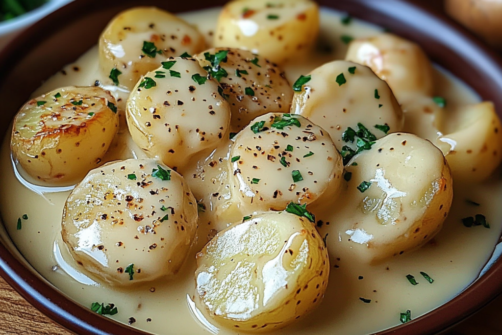 homemade creamy garlic sauce baby potatoes