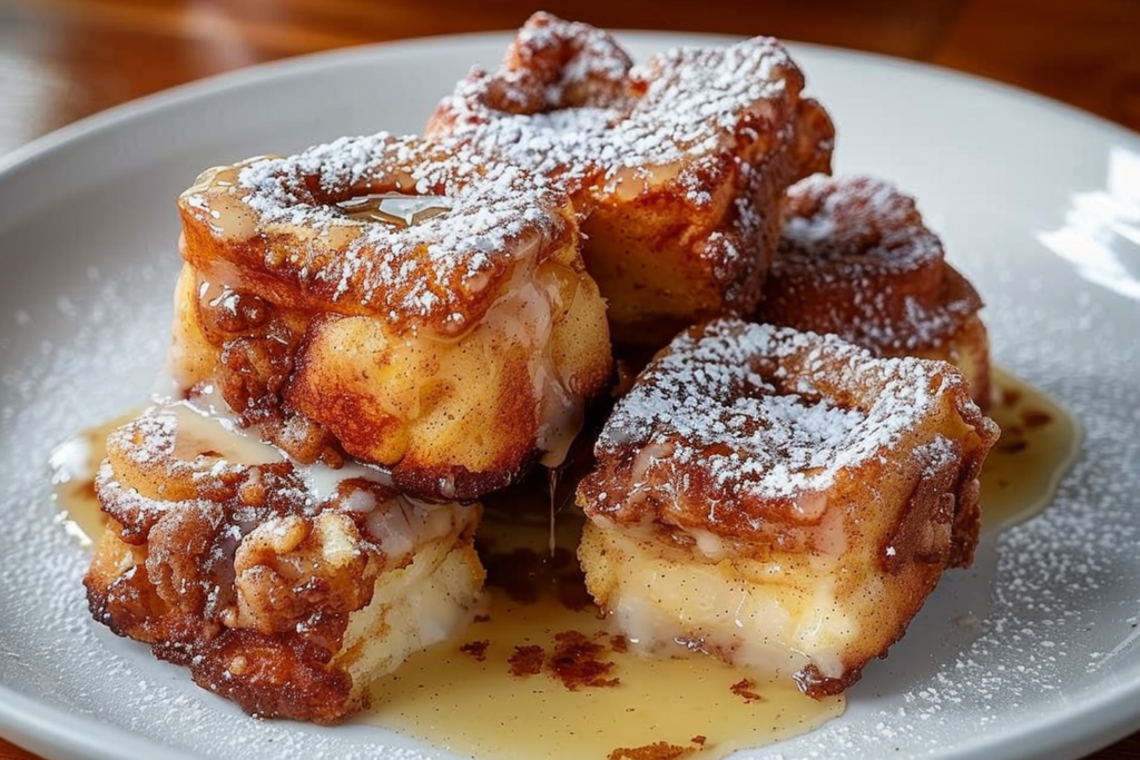 Cinnamon Roll French Toast Bites are crispy outside, soft inside, and loaded with warm cinnamon flavor.