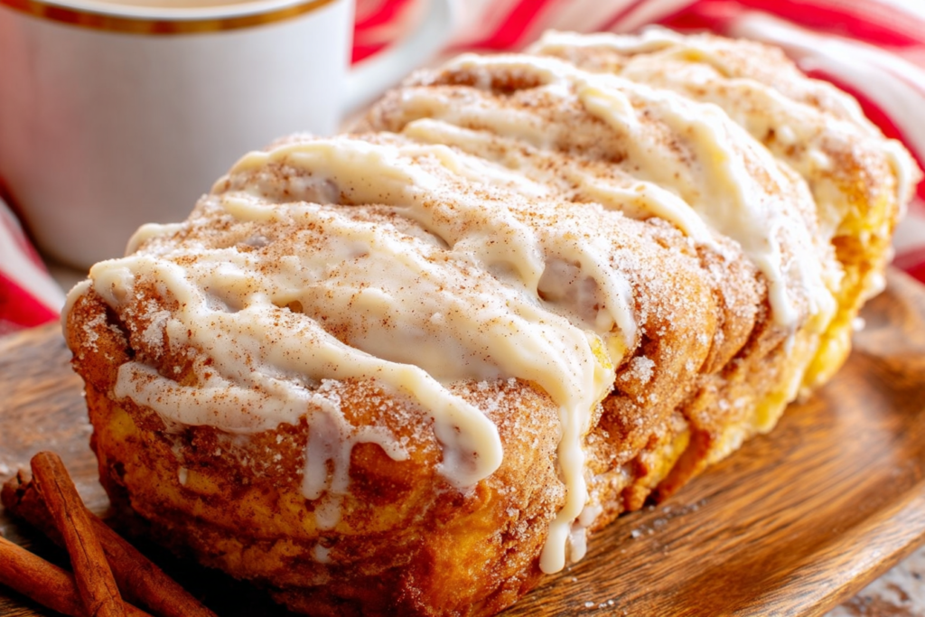 Close-up of soft Dollywood cinnamon bread with cinnamon sugar crust
