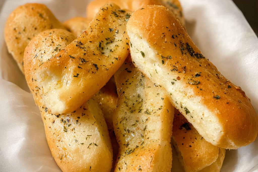 Easy Olive Garden Garlic Breadsticks served with pasta dinner