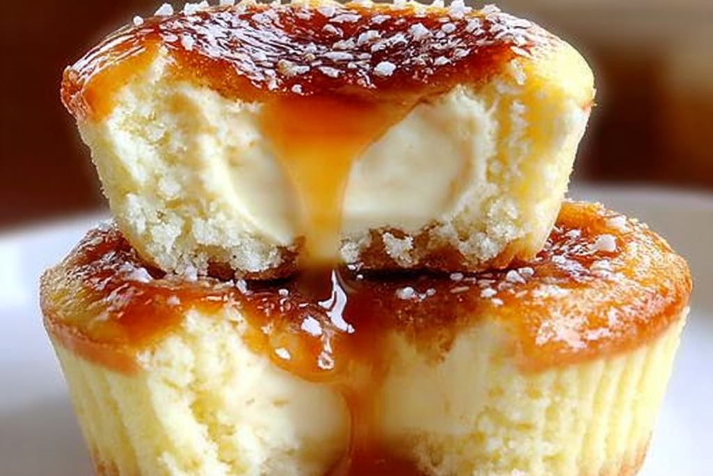Elegant Vanilla Bean Crème Brûlée Cheesecake Cupcakes served with creamy cheesecake center and crunchy brûlée topping