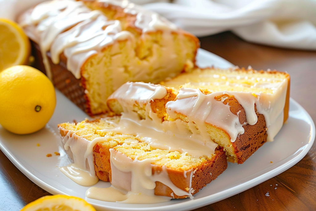 Freshly baked Starbucks Copycat Lemon Loaf cooling on a wire rack with lemon glaze