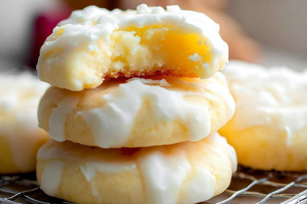 Freshly baked Zesty Lemon Meltaway Cookies decorated with lemon zest and sweet lemon icing.