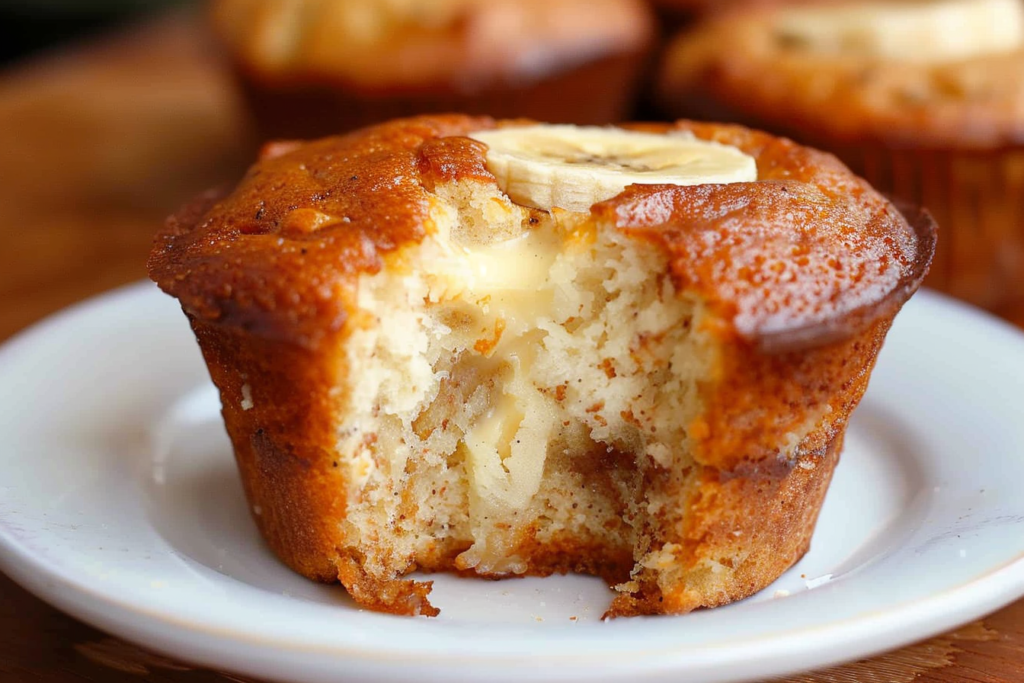 Soft Banana Cream Cheesecake Muffin with cheesecake filling