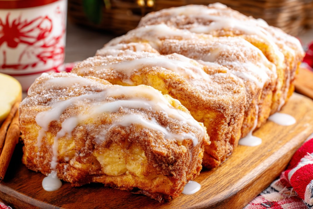 Homemade Dollywood cinnamon bread sliced and served warm on a plate