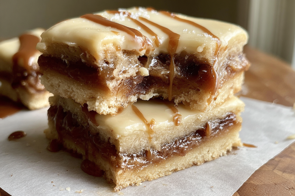 Homemade Salted Caramel Pop Tart Bars with gooey caramel filling