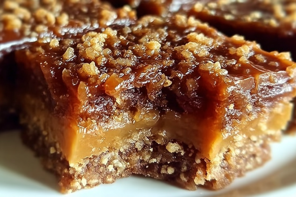 Stack of Indulgent Caramel Crush Bars with caramel drizzle