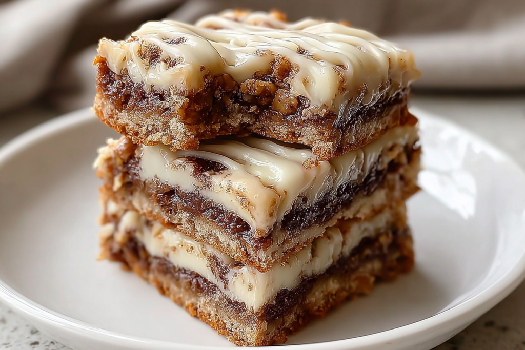Homemade Cinnamon Roll Bliss Bars with rich cinnamon filling and icing