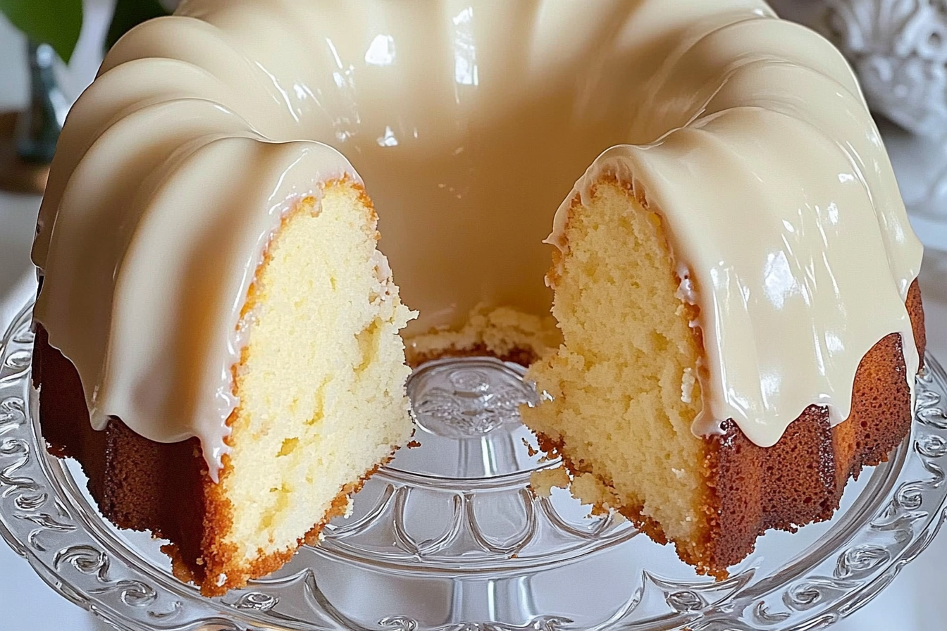 Slap Ya Momma Pound Cake on a cake stand